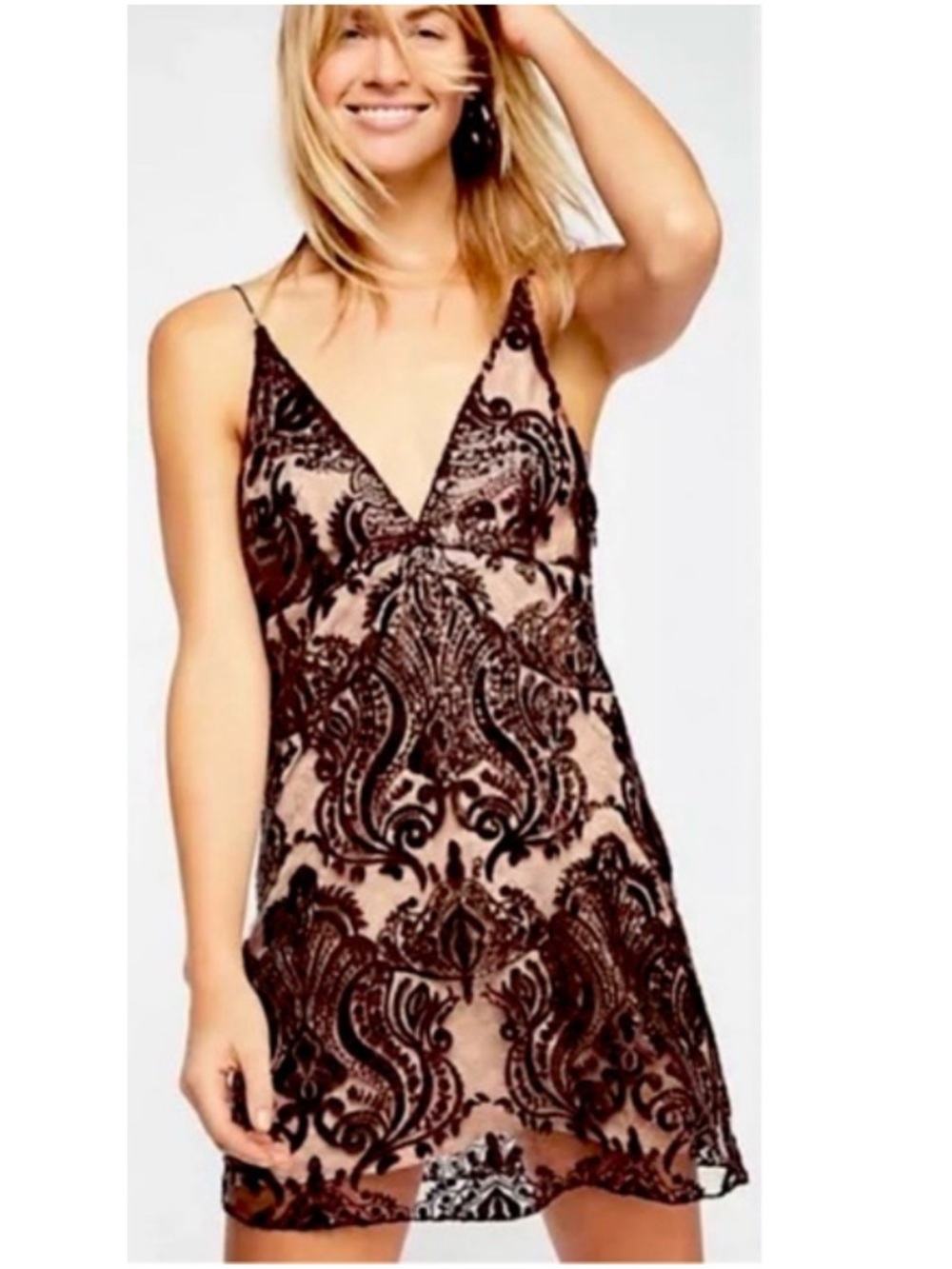 Free People Night Shimmers Sequin Plunge V-Neck Sleeveless Mini Dress Purple 12